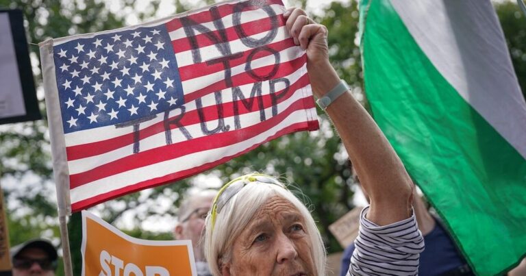Demonstrators protest Trump’s visit to Scotland ahead of U.S.-EU trade talks