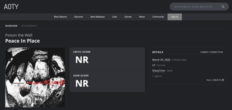Album Of The Year Has The Rumored Forthcoming POISON THE WELL Album Listed For Release On March 20th Titled ‘Peace In Place’, Tracklist Available