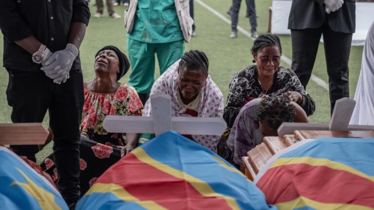M23 rebel group holds a symbolic funeral for victims of drone strike in eastern Congo