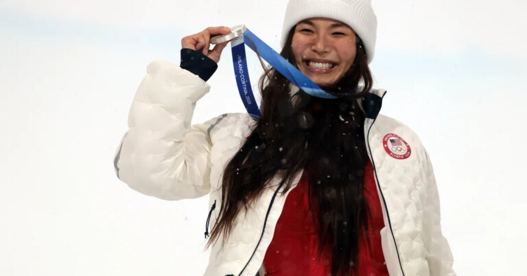 American snowboarder Chloe Kim takes silver in women’s halfpipe, falls short of Olympic three-peat