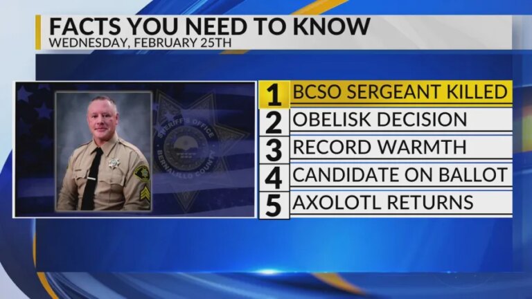 Grieving sergeant's death, Santa Fe obelisk, Record warmth, Candidate stays on ballot, Axolotl returns to BioPark