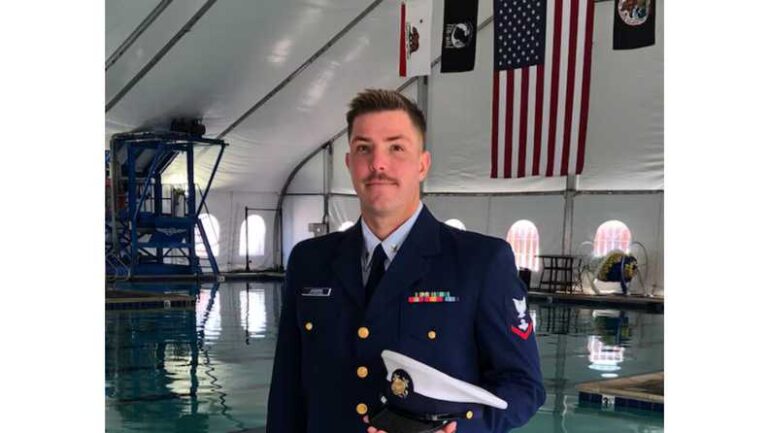 A wedding proposal and a promotion honored a Coast Guardsman