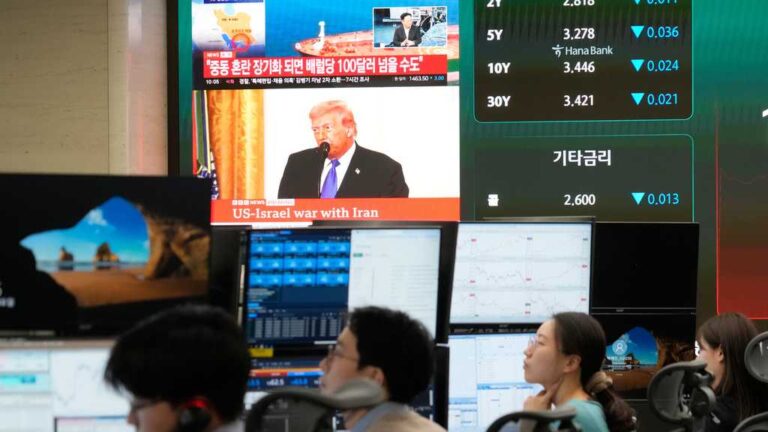 Asian shares are mostly lower as investors focus on the Iran war