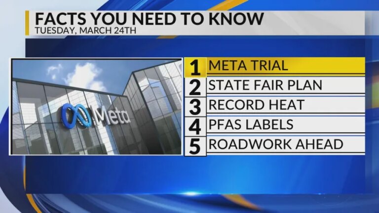 Meta trial, Fairgrounds plan, Record heat, PFAS labels, Upcoming roadwork